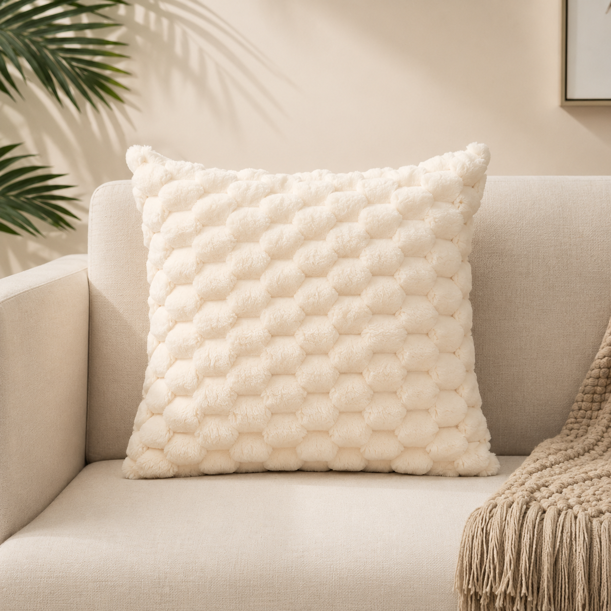 Textured Faux Fur Throw Pillow