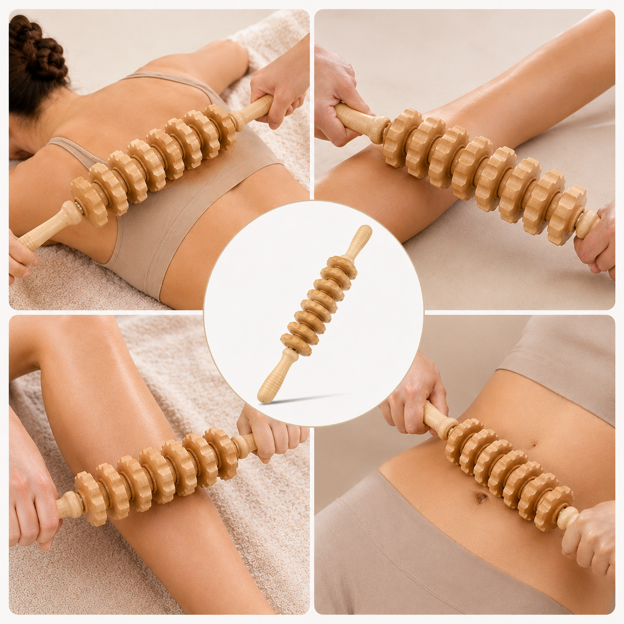 Natural Wood Massage Roller | Ergonomic Design for Everyday Muscle Massage