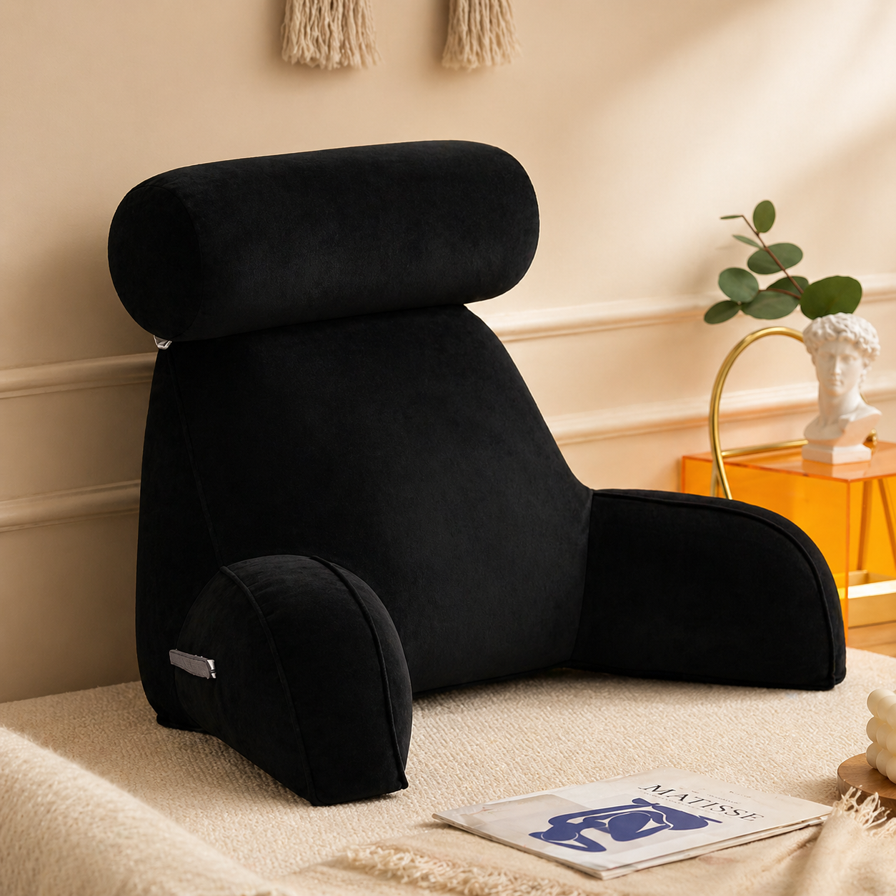 Backrest Pillow with Arms & Adjustable Headrest | Comfortable Support for Bed & Couch Relaxation